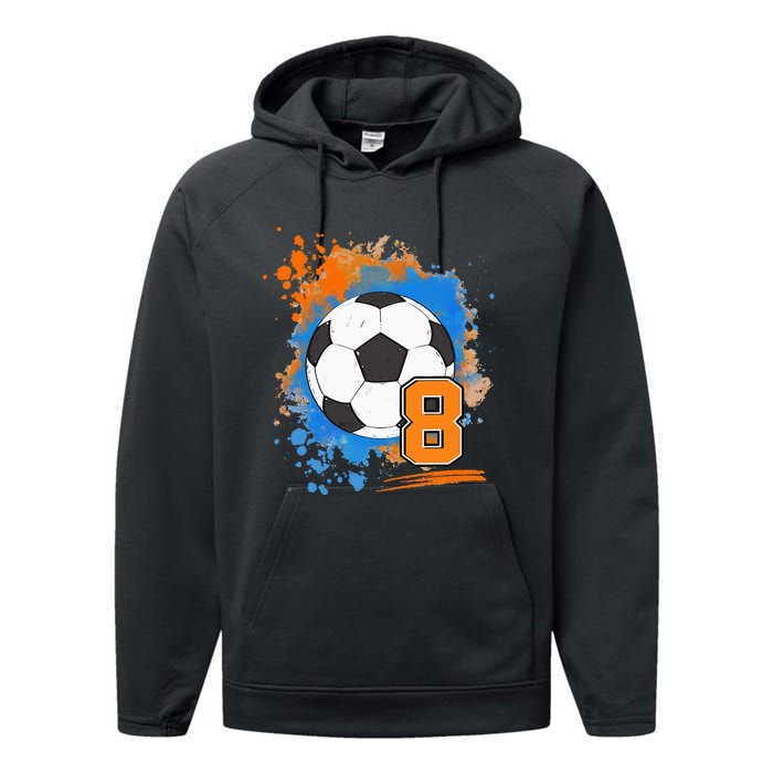 8th Birthday 8 Years Old Soccer Ball Performance Fleece Hoodie