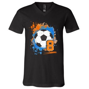 8th Birthday 8 Years Old Soccer Ball V-Neck T-Shirt