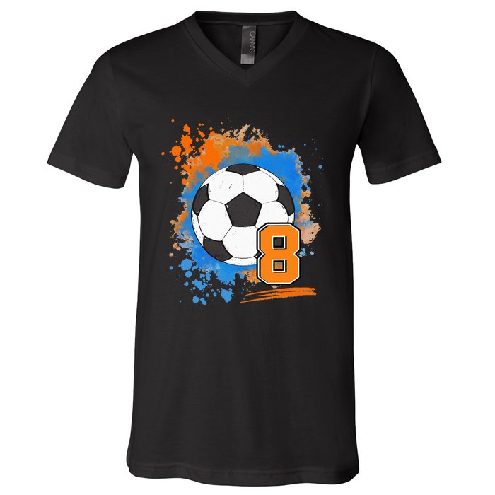 8th Birthday 8 Years Old Soccer Ball V-Neck T-Shirt