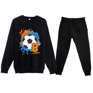 8th Birthday 8 Years Old Soccer Ball Premium Crewneck Sweatsuit Set