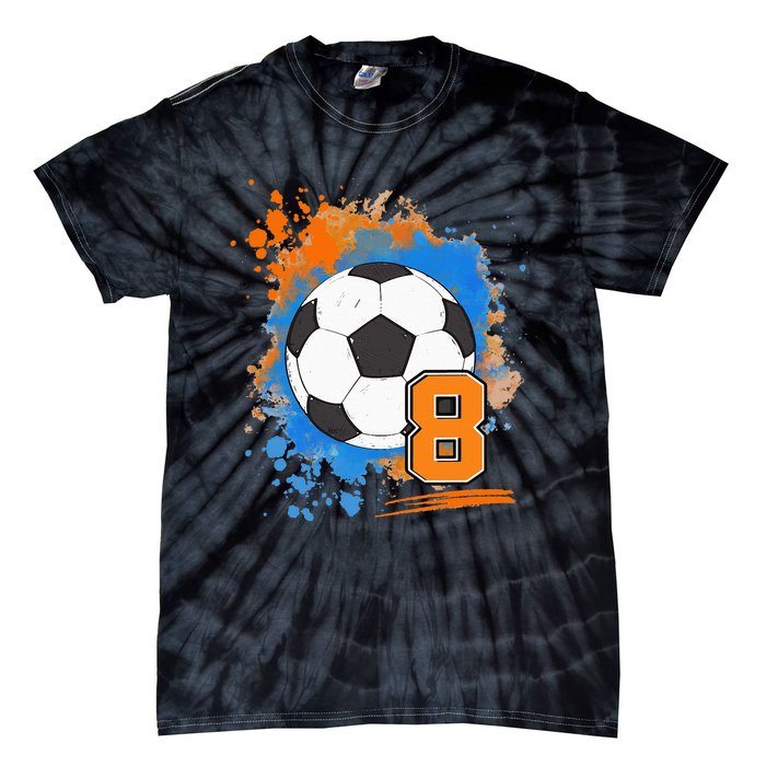 8th Birthday 8 Years Old Soccer Ball Tie-Dye T-Shirt