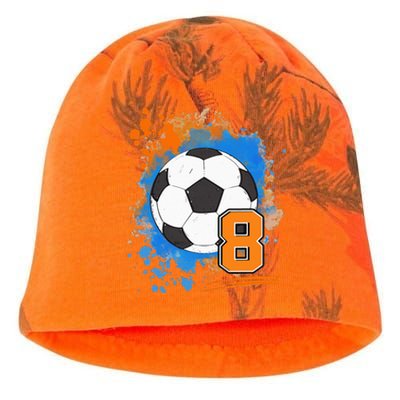 8th Birthday 8 Years Old Soccer Ball Kati - Camo Knit Beanie