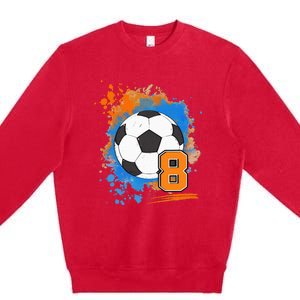 8th Birthday 8 Years Old Soccer Ball Premium Crewneck Sweatshirt