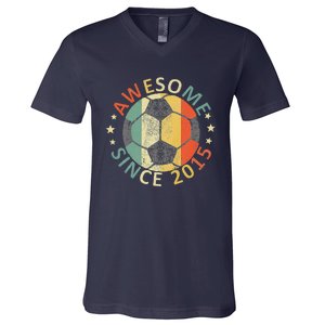 8th Birthday 8 Yrs Old Awesome Since 2015 Soccer Player V-Neck T-Shirt