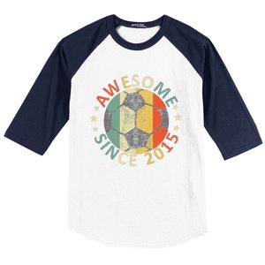 8th Birthday 8 Yrs Old Awesome Since 2015 Soccer Player Baseball Sleeve Shirt