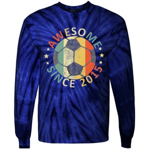 8th Birthday 8 Yrs Old Awesome Since 2015 Soccer Player Tie-Dye Long Sleeve Shirt