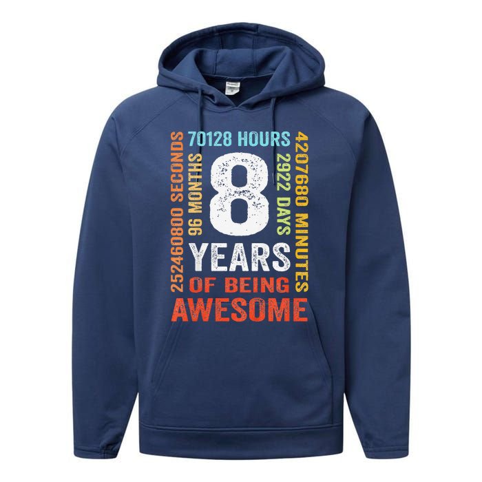 8th Birthday 8 Years Old Vintage 96 Months Performance Fleece Hoodie