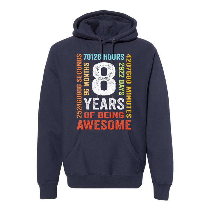 8th Birthday 8 Years Old Vintage 96 Months Premium Hoodie