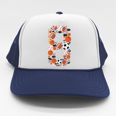 8th Birthday 8 Years Old Sports Baller Trucker Hat