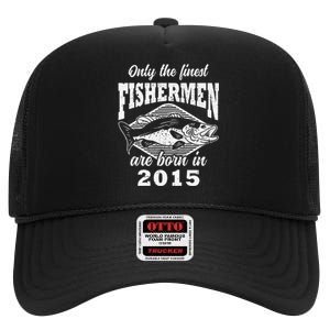 8th Birthday 8 Years Old Fishermen Fishing Born 2015 High Crown Mesh Back Trucker Hat