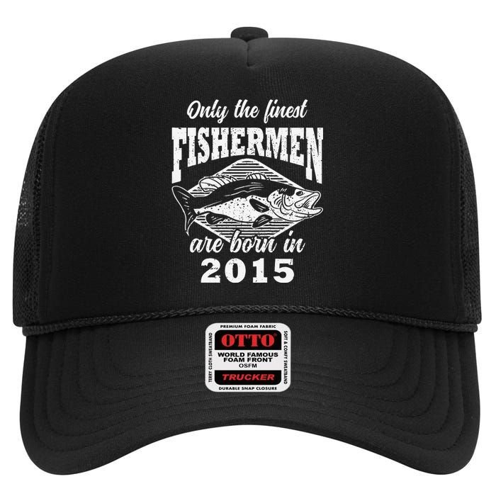 8th Birthday 8 Years Old Fishermen Fishing Born 2015 High Crown Mesh Back Trucker Hat