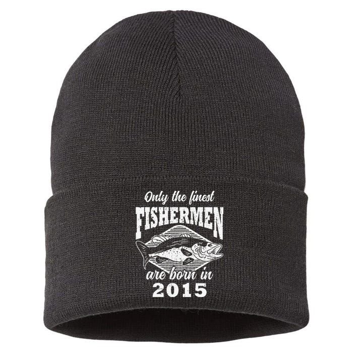 8th Birthday 8 Years Old Fishermen Fishing Born 2015 Sustainable Knit Beanie