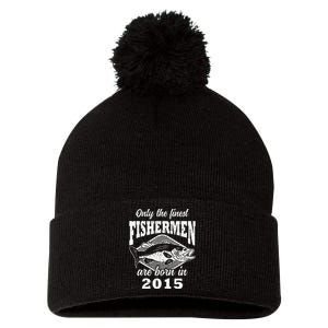 8th Birthday 8 Years Old Fishermen Fishing Born 2015 Pom Pom 12in Knit Beanie