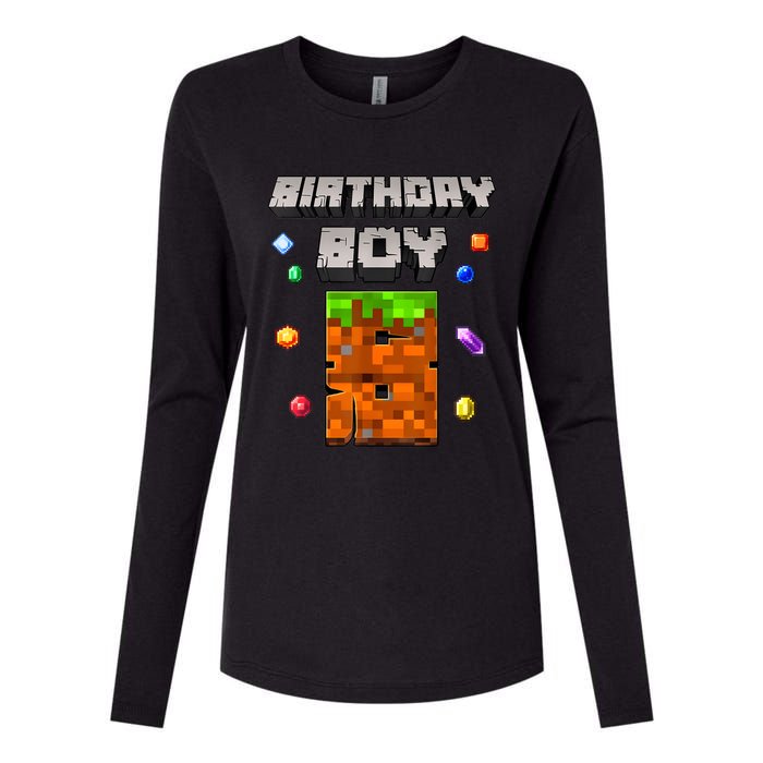 8th Birthday Boy 8 Video Garner Pixel Number Eight Bday Party Womens Cotton Relaxed Long Sleeve T-Shirt