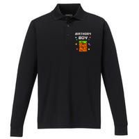 8th Birthday Boy 8 Video Garner Pixel Number Eight Bday Party Performance Long Sleeve Polo