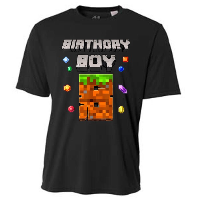 8th Birthday Boy 8 Video Garner Pixel Number Eight Bday Party Cooling Performance Crew T-Shirt