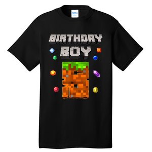 8th Birthday Boy 8 Video Garner Pixel Number Eight Bday Party Tall T-Shirt