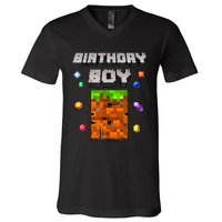 8th Birthday Boy 8 Video Garner Pixel Number Eight Bday Party V-Neck T-Shirt