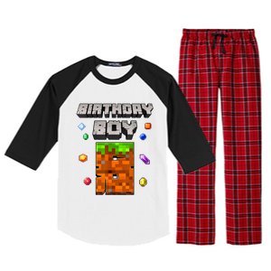 8th Birthday Boy 8 Video Garner Pixel Number Eight Bday Party Raglan Sleeve Pajama Set