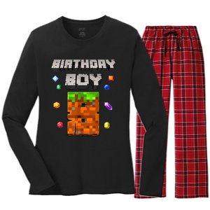 8th Birthday Boy 8 Video Garner Pixel Number Eight Bday Party Women's Long Sleeve Flannel Pajama Set 