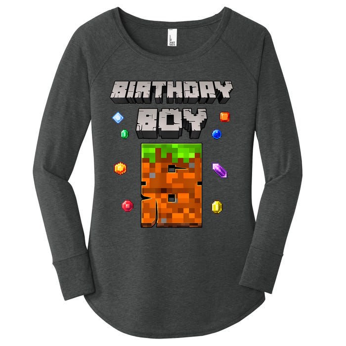 8th Birthday Boy 8 Video Garner Pixel Number Eight Bday Party Women's Perfect Tri Tunic Long Sleeve Shirt