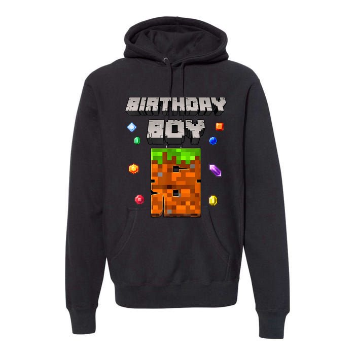 8th Birthday Boy 8 Video Garner Pixel Number Eight Bday Party Premium Hoodie