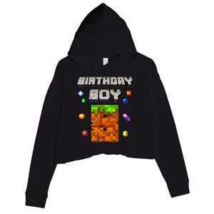 8th Birthday Boy 8 Video Garner Pixel Number Eight Bday Party Crop Fleece Hoodie