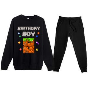 8th Birthday Boy 8 Video Garner Pixel Number Eight Bday Party Premium Crewneck Sweatsuit Set