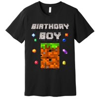 8th Birthday Boy 8 Video Garner Pixel Number Eight Bday Party Premium T-Shirt