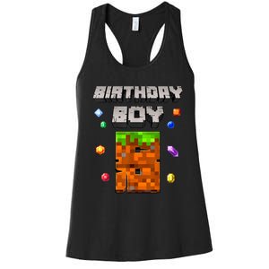 8th Birthday Boy 8 Video Garner Pixel Number Eight Bday Party Women's Racerback Tank