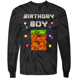 8th Birthday Boy 8 Video Garner Pixel Number Eight Bday Party Tie-Dye Long Sleeve Shirt