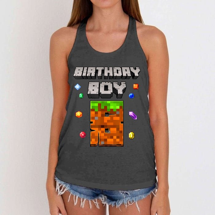 8th Birthday Boy 8 Video Garner Pixel Number Eight Bday Party Women's Knotted Racerback Tank