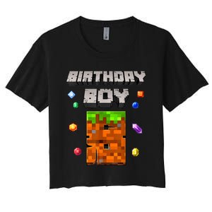 8th Birthday Boy 8 Video Garner Pixel Number Eight Bday Party Women's Crop Top Tee