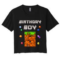 8th Birthday Boy 8 Video Garner Pixel Number Eight Bday Party Women's Crop Top Tee