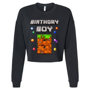 8th Birthday Boy 8 Video Garner Pixel Number Eight Bday Party Cropped Pullover Crew