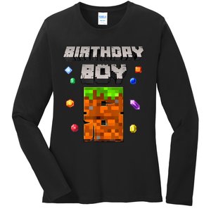 8th Birthday Boy 8 Video Garner Pixel Number Eight Bday Party Ladies Long Sleeve Shirt