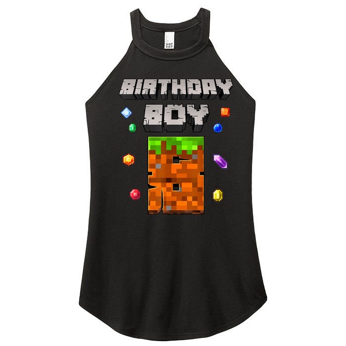 8th Birthday Boy 8 Video Garner Pixel Number Eight Bday Party Women's Perfect Tri Rocker Tank