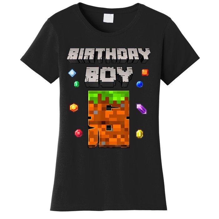 8th Birthday Boy 8 Video Garner Pixel Number Eight Bday Party Women's T-Shirt