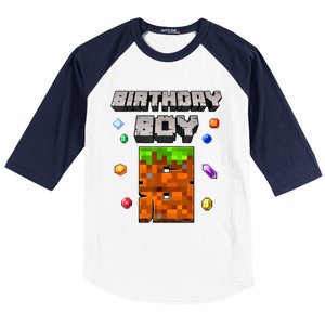 8th Birthday Boy 8 Video Garner Pixel Number Eight Bday Party Baseball Sleeve Shirt