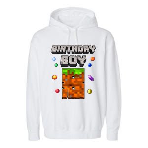 8th Birthday Boy 8 Video Garner Pixel Number Eight Bday Party Garment-Dyed Fleece Hoodie