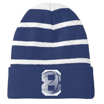 8th Birthday Boy Basketball Player Basketball 8 Years Old Striped Beanie with Solid Band