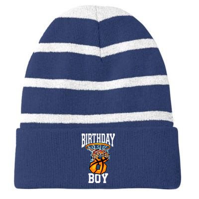 8th Birthday Basketball 8 Years Old Gift Striped Beanie with Solid Band