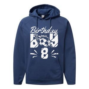 8th Birthday Birthday Boy Birthday Boy Soccer Fan Performance Fleece Hoodie