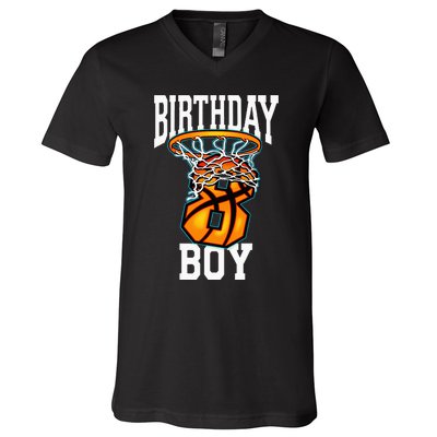 8th Birthday Basketball 8 Years Old Kids Gift V-Neck T-Shirt