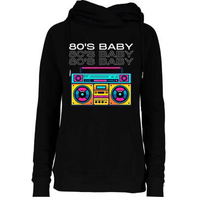 80S Baby Boombox Vintage Nostalgia Wear Retro Inspired Womens Funnel Neck Pullover Hood