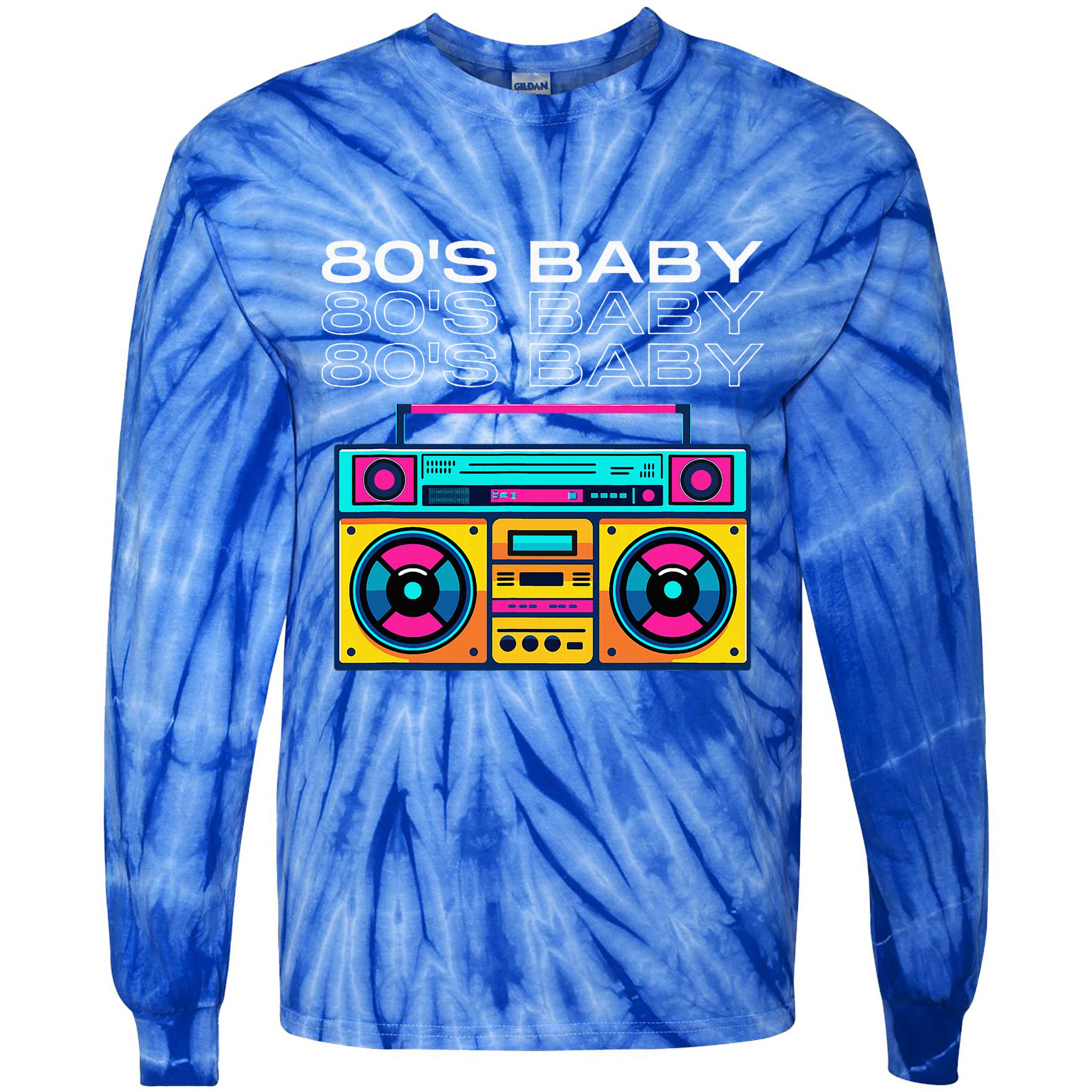 80S Baby Boombox Vintage Nostalgia Wear Retro Inspired Tie-Dye Long Sleeve Shirt