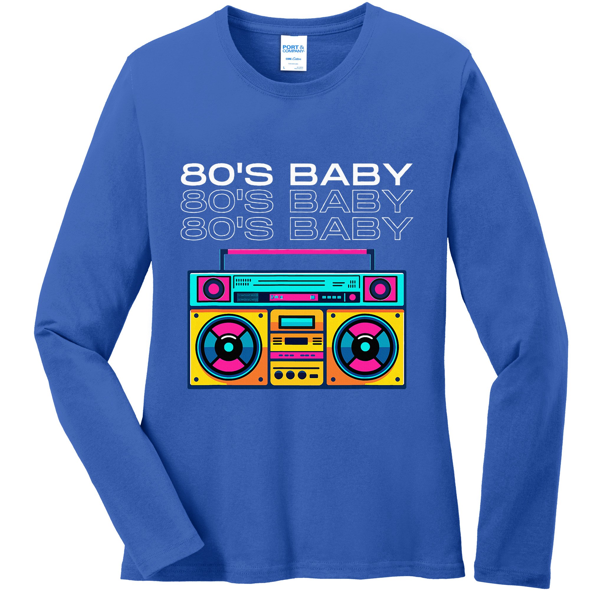 80S Baby Boombox Vintage Nostalgia Wear Retro Inspired Ladies Long Sleeve Shirt