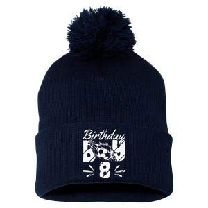 8th Birthday Birthday Boy Birthday Boy Soccer Fan Pom Pom 12in Knit Beanie