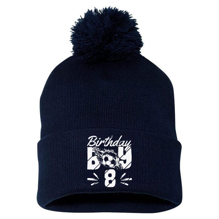 8th Birthday Birthday Boy Birthday Boy Soccer Fan Pom Pom 12in Knit Beanie