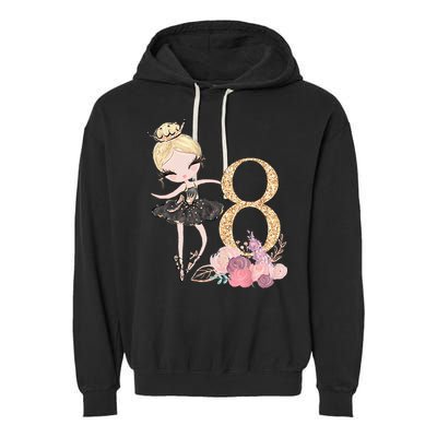 8th Birthday Ballerina Dancer Ballet Black Tutu Garment-Dyed Fleece Hoodie